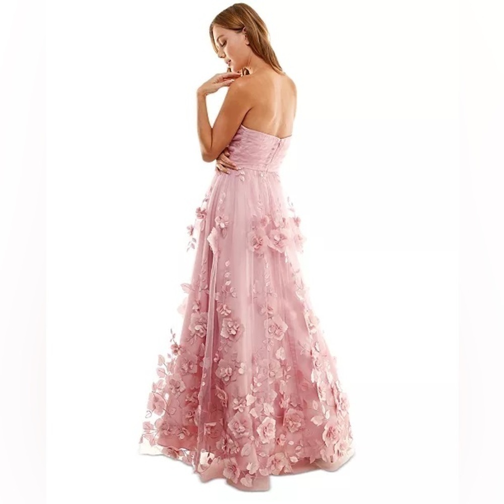 BCX Juniors' 3D Floral Ruched Strapless Gown, evening dress size 3 pink New - Picture 15 of 16